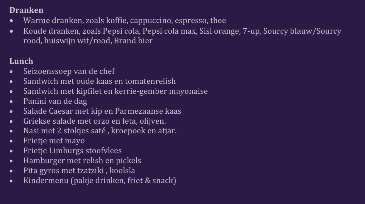 Voorbeeld menu catering Bricktopia World